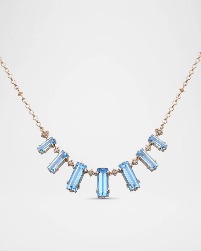 18K Yellow Gold Diamond and Swiss Blue Topaz Statement Necklace